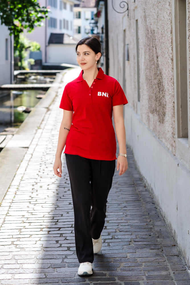 "Lilly" Damen Business 5 Button Polo Shirt S/S mit High Density BNI Print